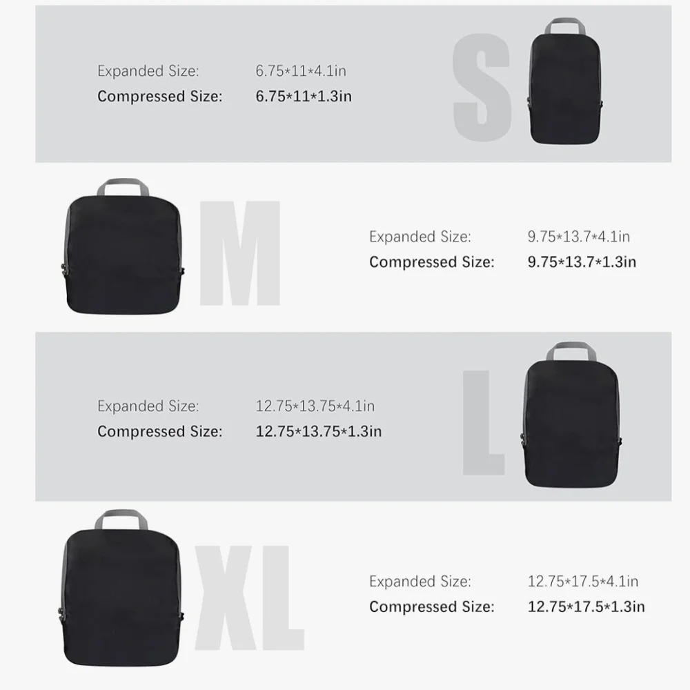 Packing Cubes Travel Accessories Packing Organizers Compression Bags Black